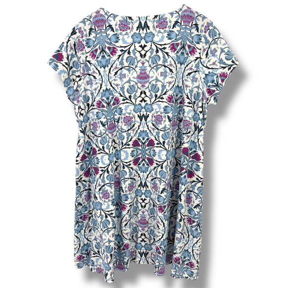 Go Softly Embroidered Jersey Knit Floral Tile Print Lounge Dress Sz S Full Zip - Picture 5 of 8